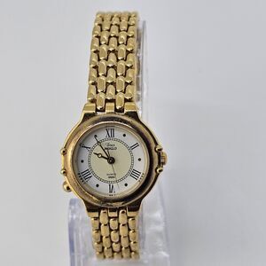 Timex Women Watch 26MM Roman Numerals White Dial Gold Bracelet 6.75" New Battery
